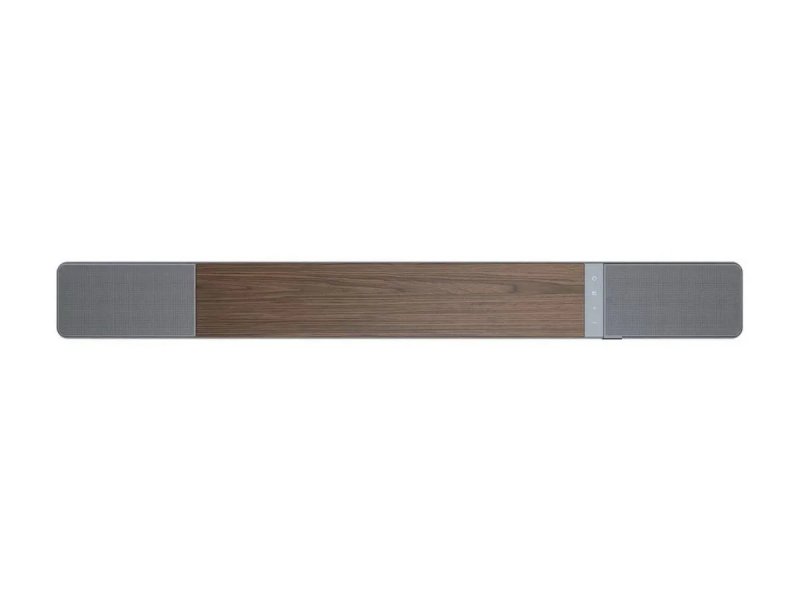 Klipsch Flexus Core 200 Walnut вид сверху &mdash; серые динамики по бокам и деревянная центральная часть
