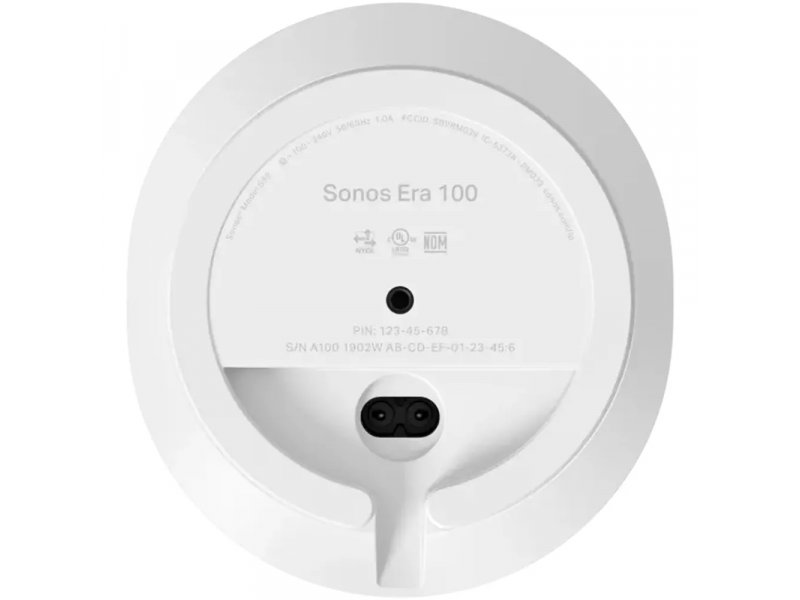 Sonos Era 100 white — нижняя панель с разъёмами подключения и информационной наклейкой