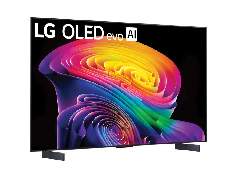 LG OLED42C6RLA боковой вид — тонкий 4-сантиметровый профиль корпуса и минималистичная подставка