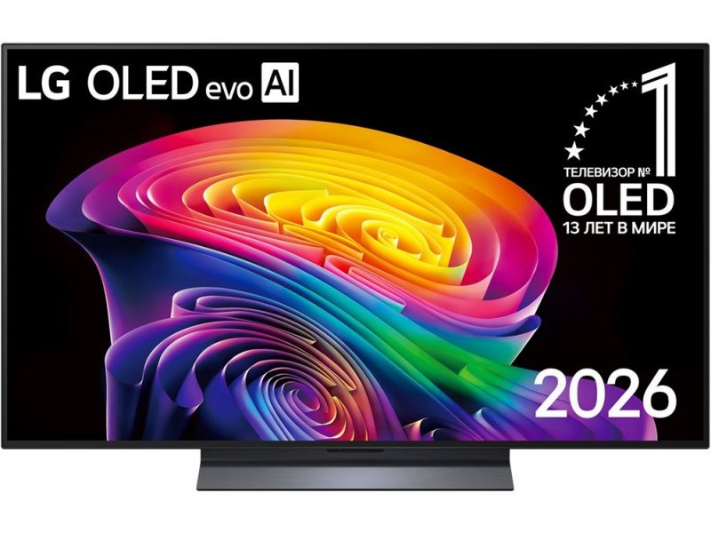 LG OLED48C6RLA 48 дюймов OLED evo на подставке — вид спереди, экран включён