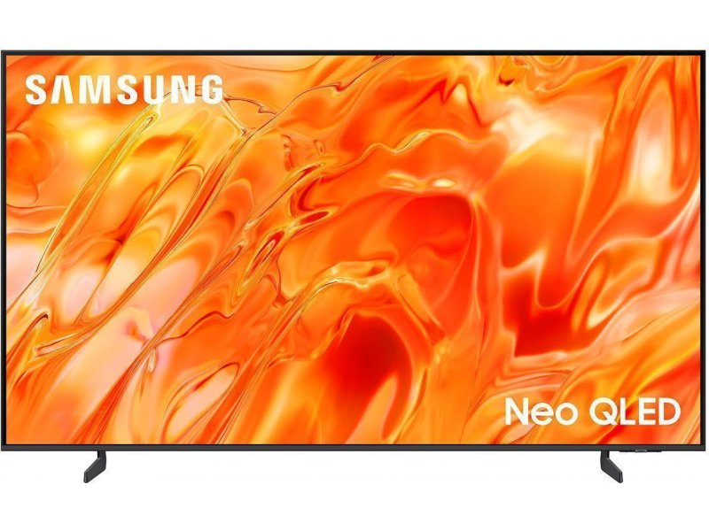 Samsung QE85QN70H 85 дюймов — Neo QLED телевизор на подставке с оранжевым HDR-контентом на экране