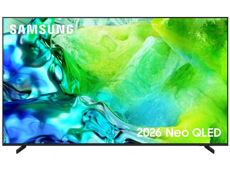 Samsung QE85QN80H Neo QLED 85 дюймов — экран включён, демонстрация яркого изображения в гостиной