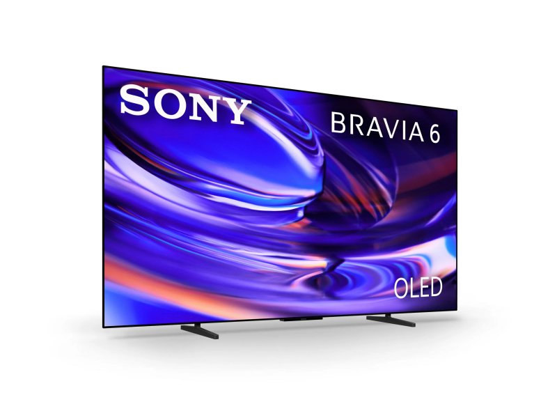 Sony K-77A60 — тонкий профиль 77-дюймового OLED-корпуса, вид под углом на подставке
