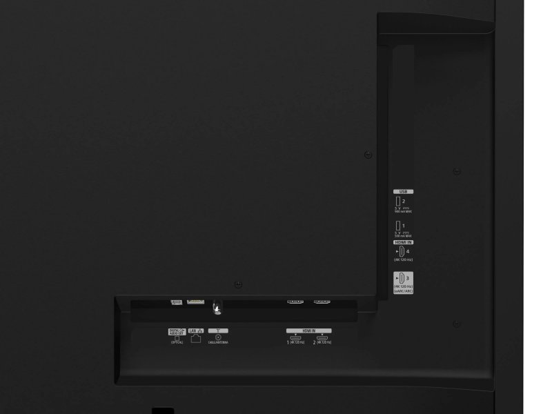 Sony K-77A60 — нижняя часть задней панели с портами HDMI 2.1, USB и разъёмами питания