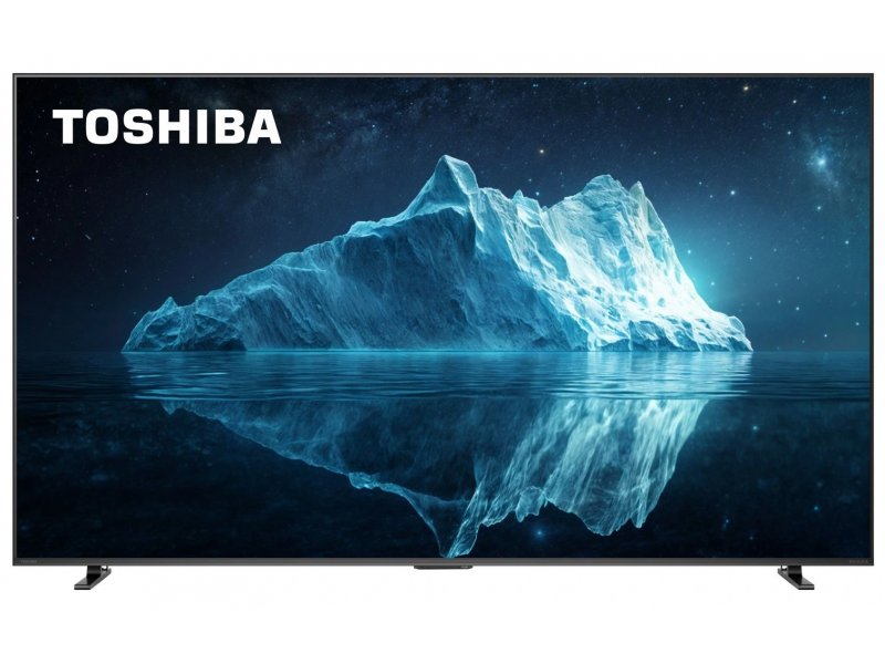 Toshiba 55Z670RE вид спереди на подставке, экран с ночной сценой — демонстрация глубокого чёрного QLED