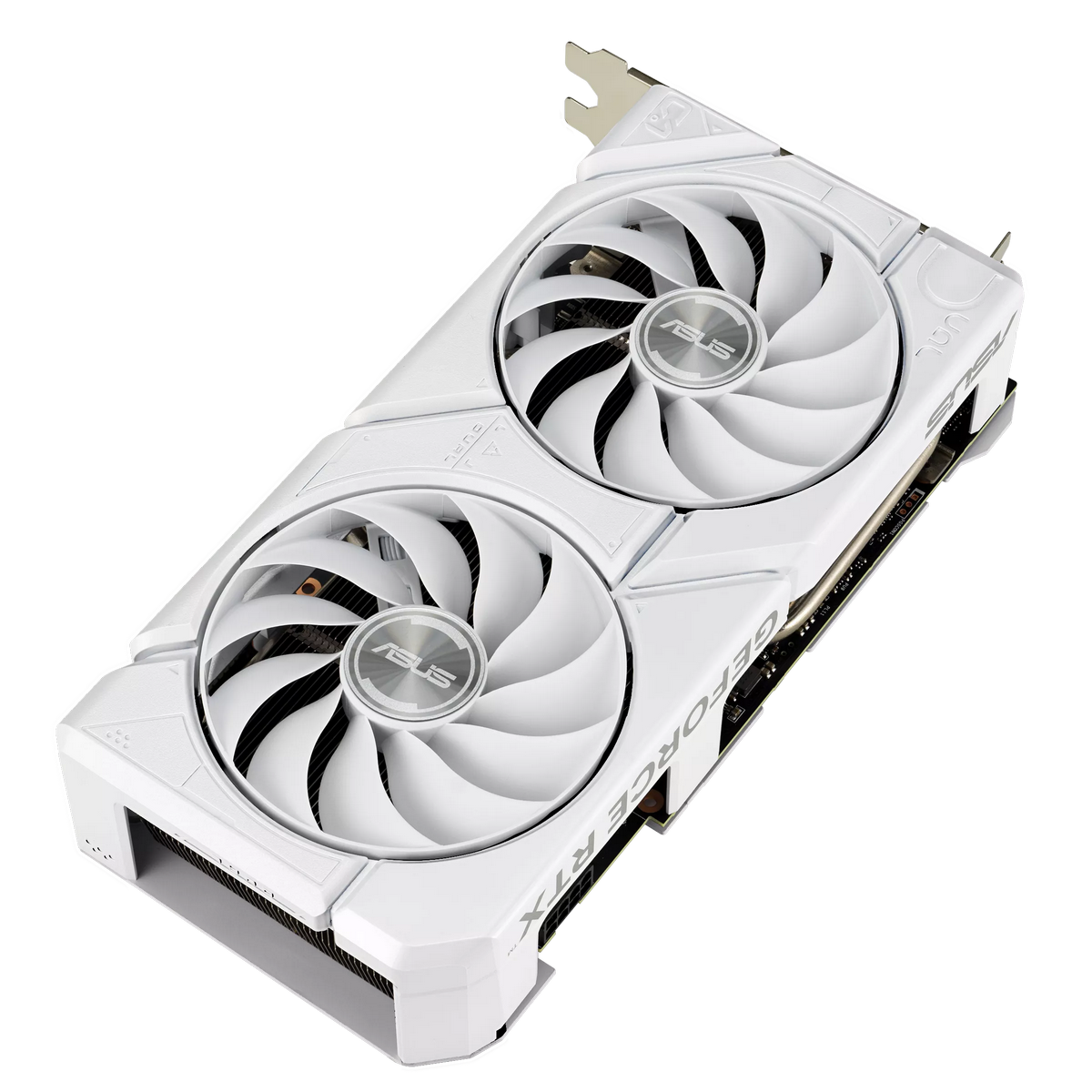 ASUS GeForce RTX 4060 DUAL EVO белый корпус два вентилятора вид сверху