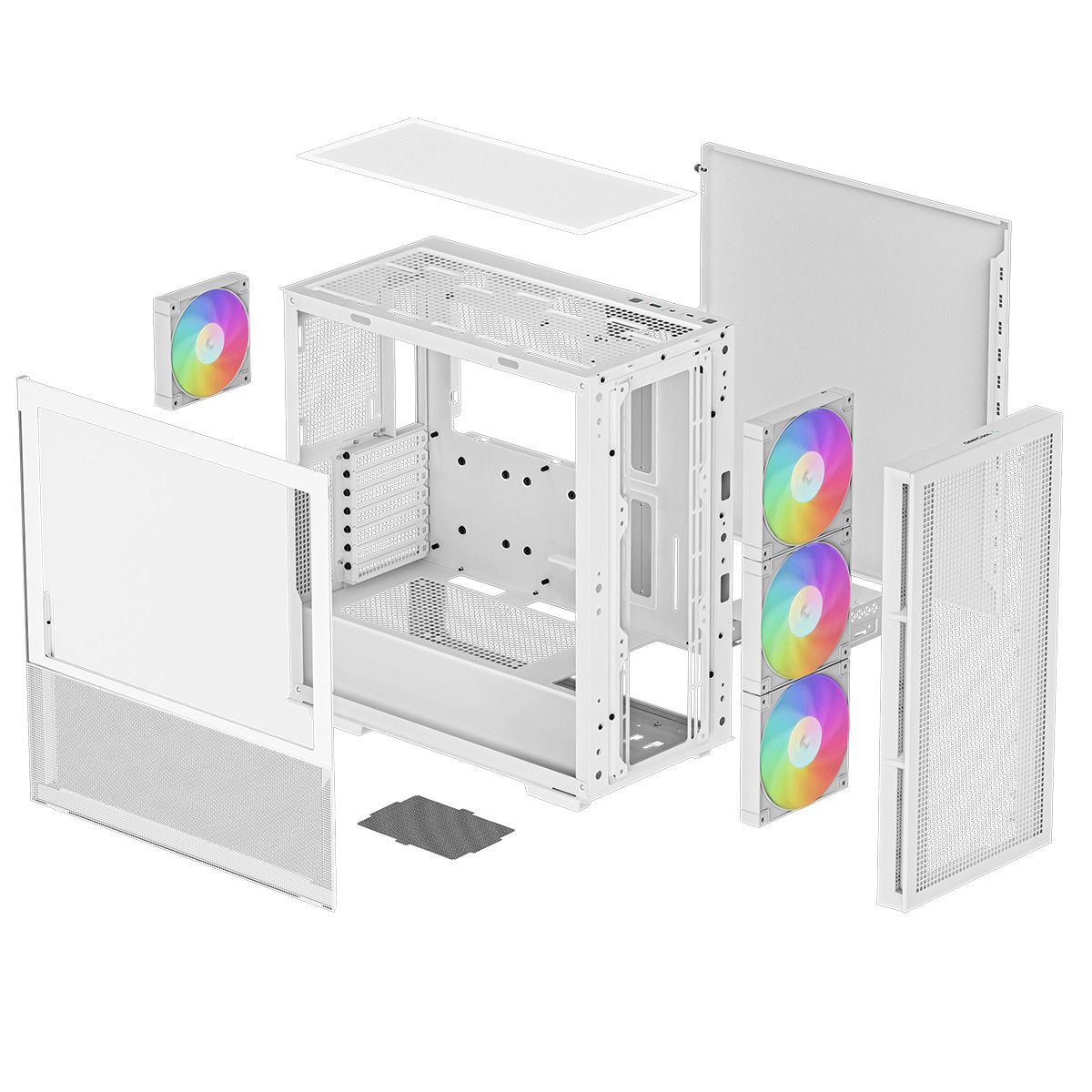 DeepCool CH560 комплектация в разборе боковые панели передняя панель три ARGB-вентилятора и пылевые фильтры