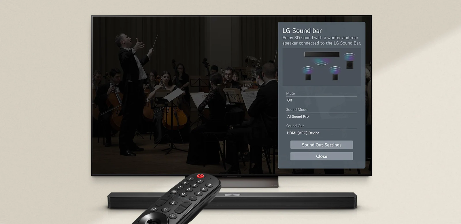 LG S90TY WOW-интерфейс управления через телевизор LG &mdash; смена режимов звука