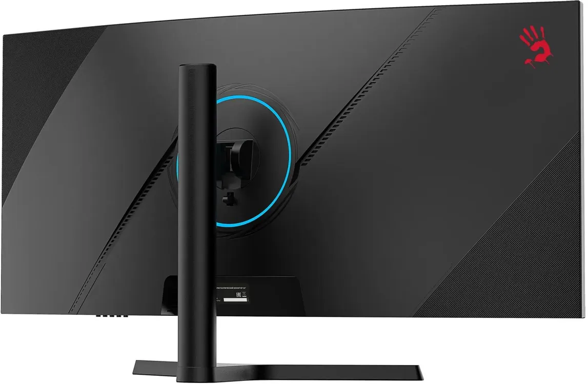 Bloody MN340W вид сзади — подставка, кабельный проход, RGB-подсветка кольца, кнопки управления