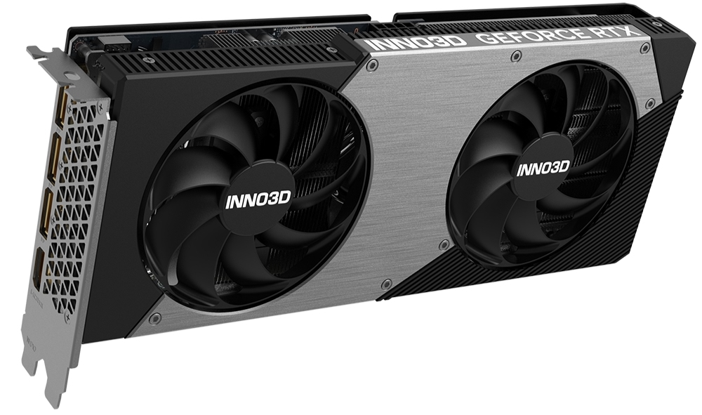 INNO3D RTX 5060 Ti Twin вид сбоку — два вентилятора и компактный 250 мм корпус