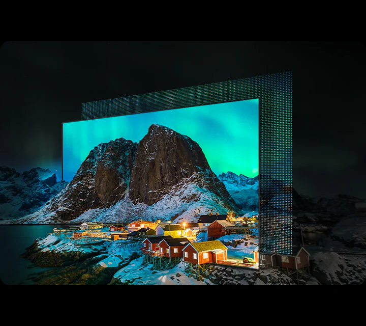 Samsung QE55S90H самосветящиеся OLED пиксели — глубокий чёрный и яркие цвета на горном пейзаже