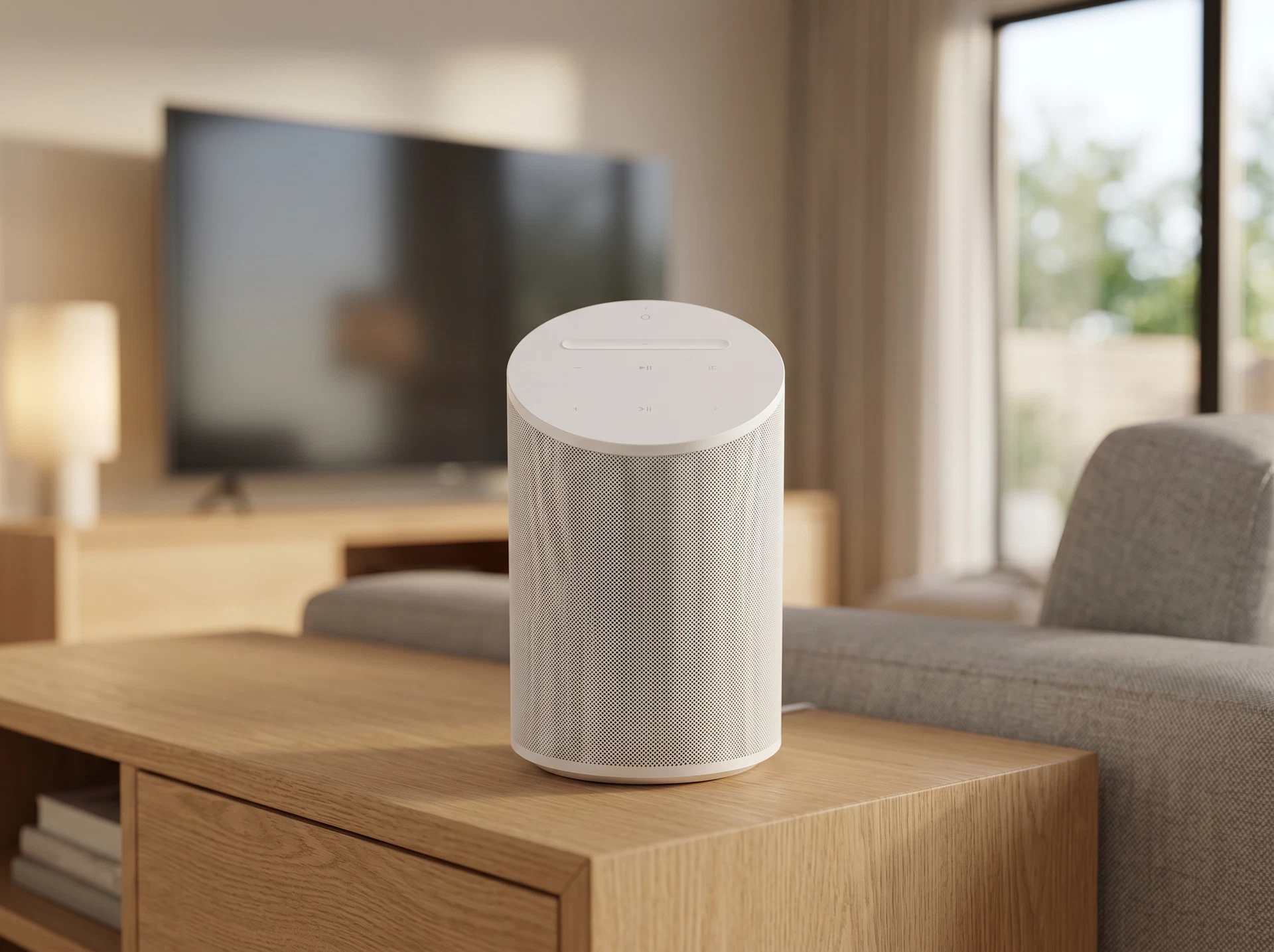 Sonos Era 100 white в интерьере — компактная акустика на полке в жилой комнате