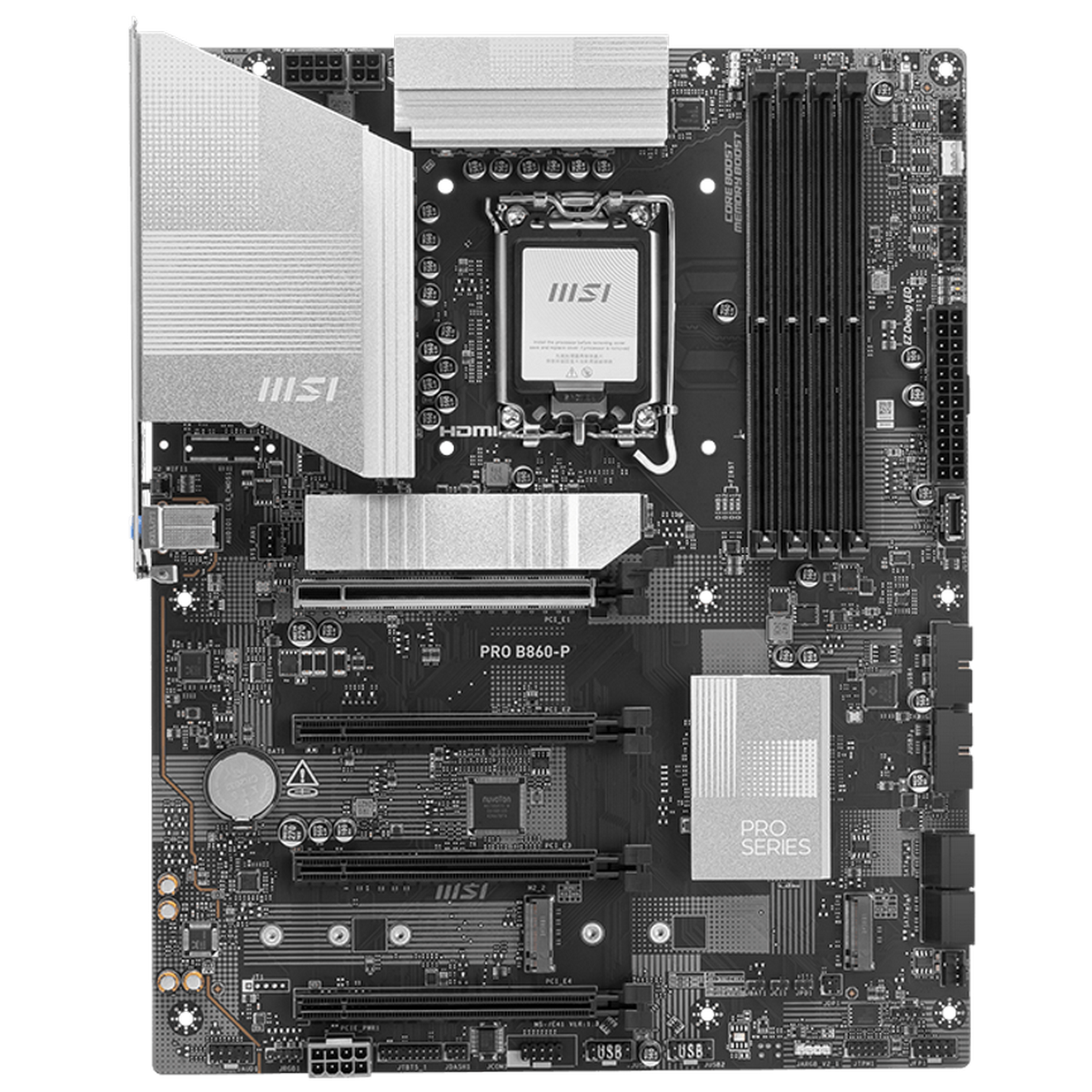 MSI Pro B860-P слоты DDR5 и M.2 PCIe 5.0 крупным планом