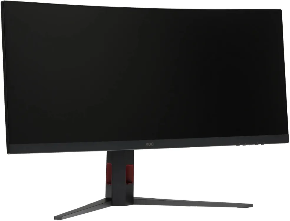 AOC Gaming CU34G4 боковой профиль изогнутый корпус подставка с красными элементами
