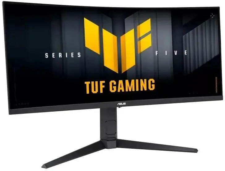ASUS VG34WQML5A вид под углом — изогнутая панель TUF Gaming на подставке