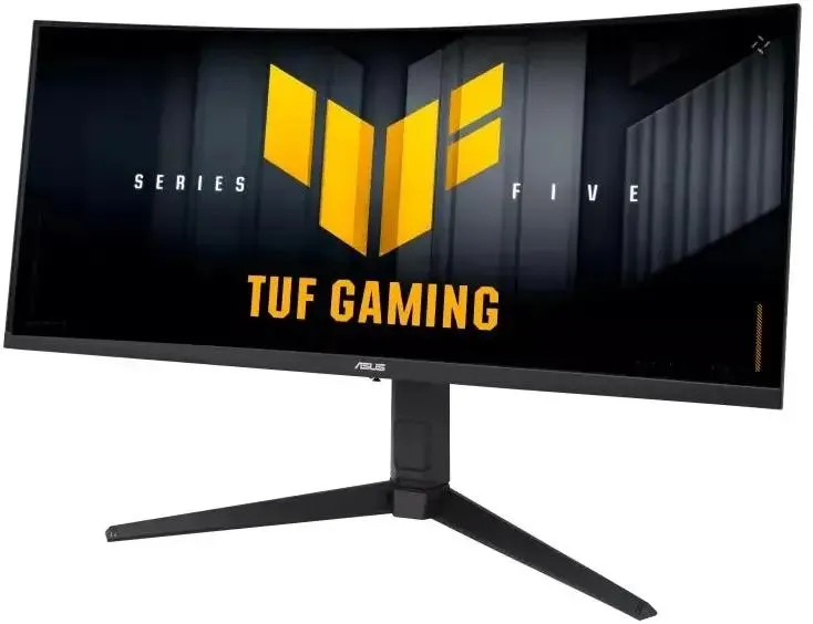 ASUS VG34WQML5A — изогнутый монитор TUF Gaming на подставке, вид на кривизну панели