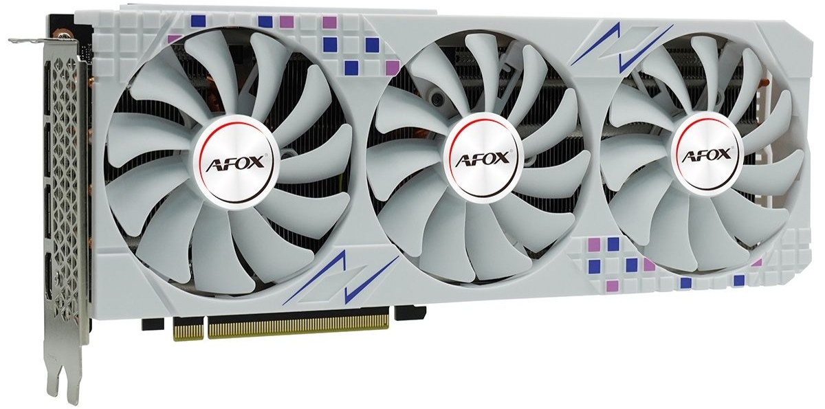 Afox RTX 3070 Ti GAMING вид сбоку три вентилятора охлаждения белый корпус