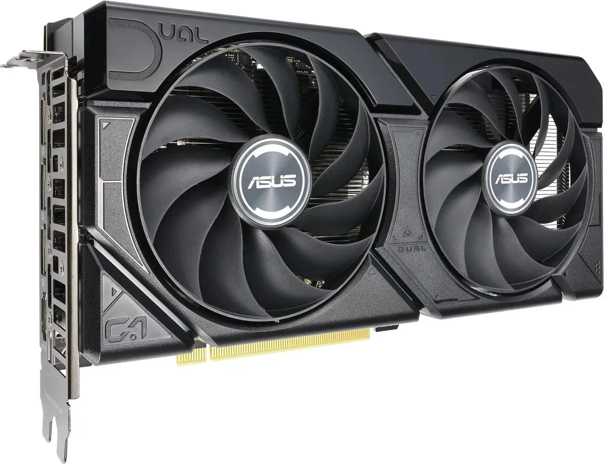 ASUS GeForce RTX 4060 Ti вид сбоку — разъёмы питания 8 pin и позолоченный PCIe