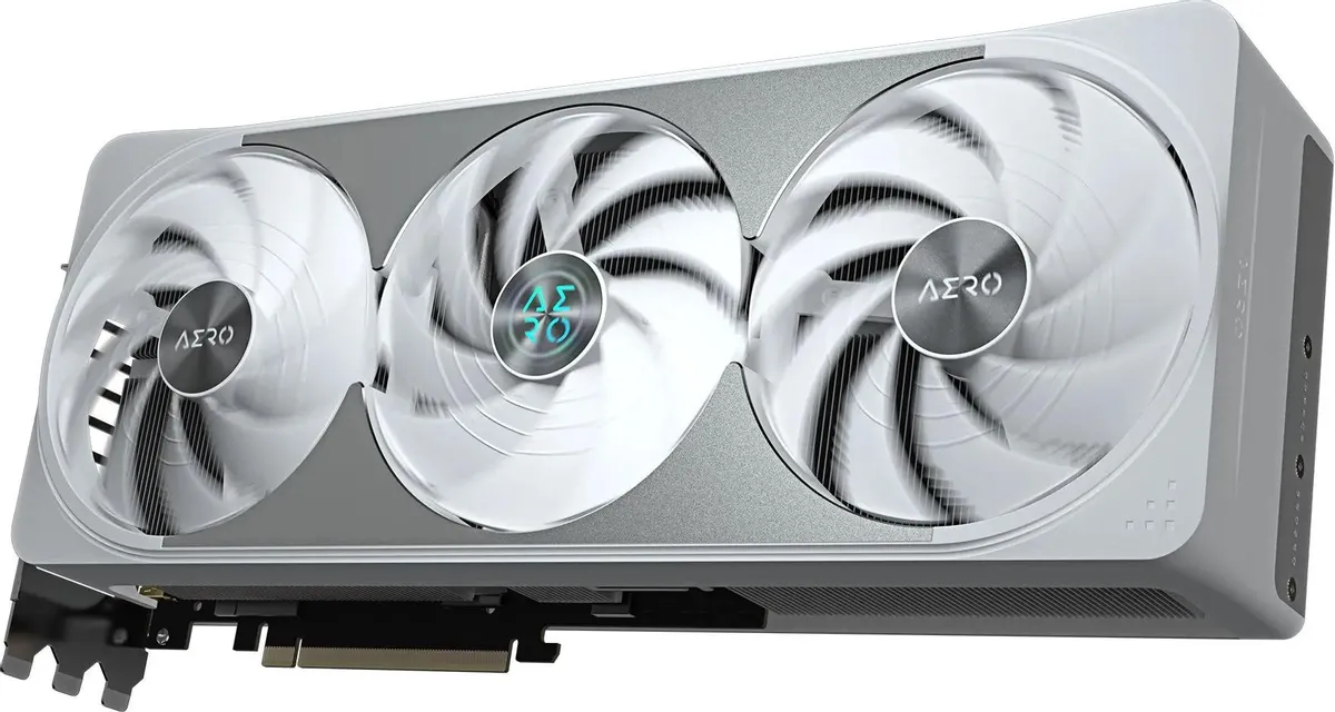 Gigabyte RTX 5070 Ti AERO OC фронтальная панель три белых вентилятора WINDFORCE