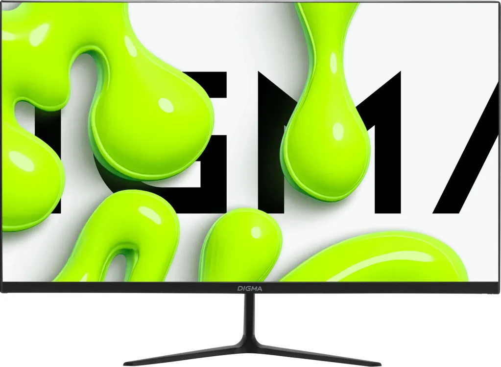 Digma Progress 24P302F — вид спереди на подставке, экран с яркими зелёными формами