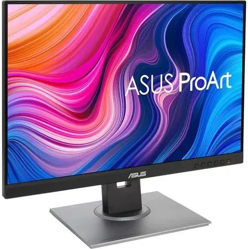 ASUS ProArt PA278QV вид спереди с активным экраном и кнопками управления на подставке