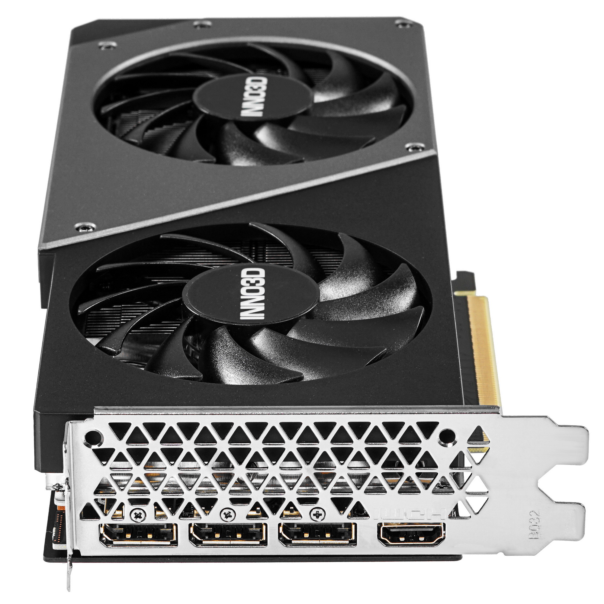 INNO3D RTX 4060 Ti задняя планка с портами HDMI 2.1a, тремя DisplayPort и разъёмом питания 8 pin