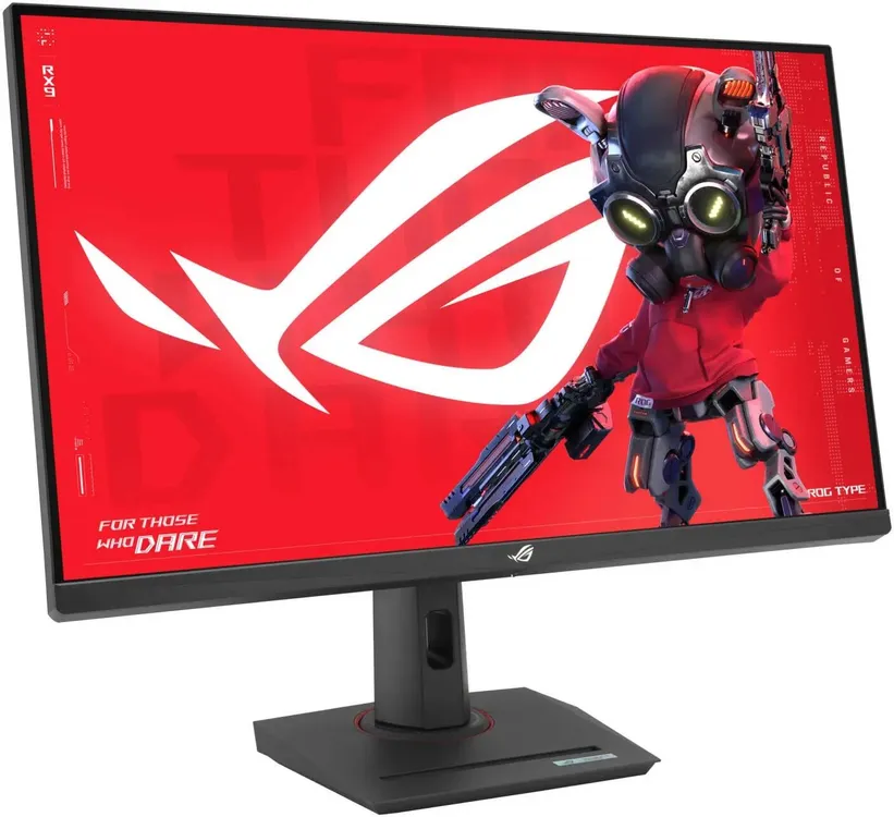 ASUS XG32UCG игровой монитор 32 дюйма 4K вид спереди с подсветкой ROG