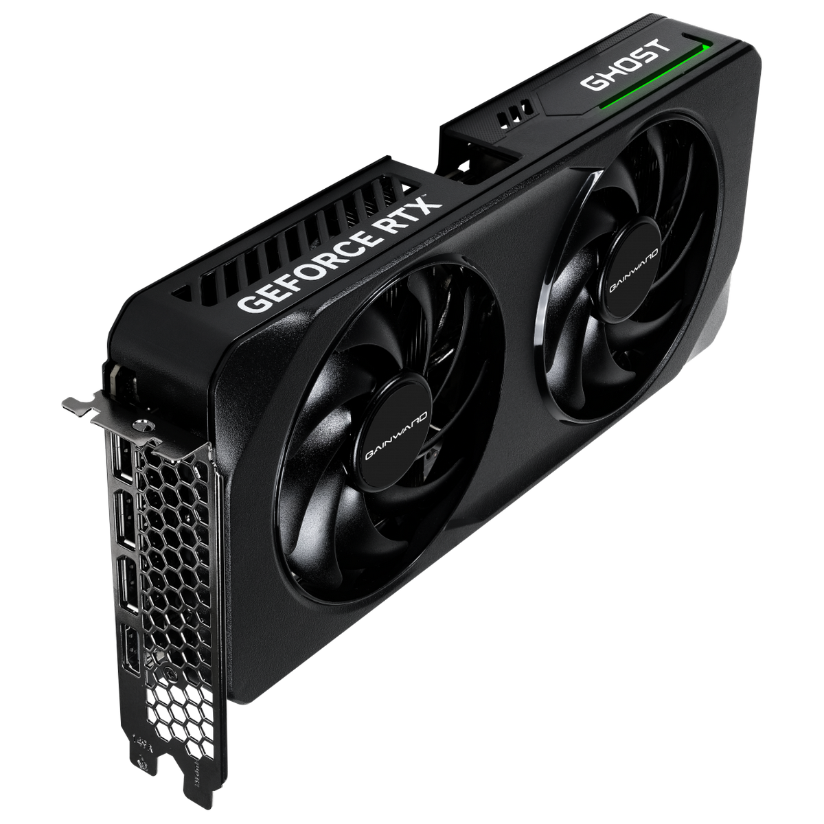 Gainward RTX 5060 Ti GHOST двухвентиляторное охлаждение и разъём питания вид под углом