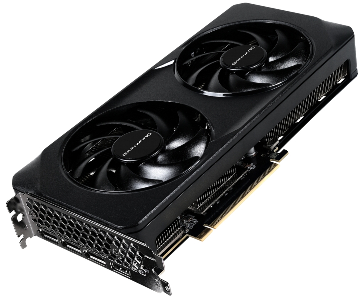 Gainward RTX 5060 Ti GHOST вид сбоку PCI-Express разъём и система охлаждения с двумя кулерами