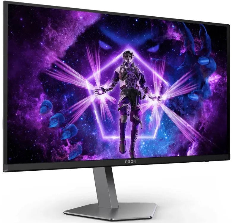 AOC AGON AG276QSD вид спереди с игровым контентом на QD-OLED экране