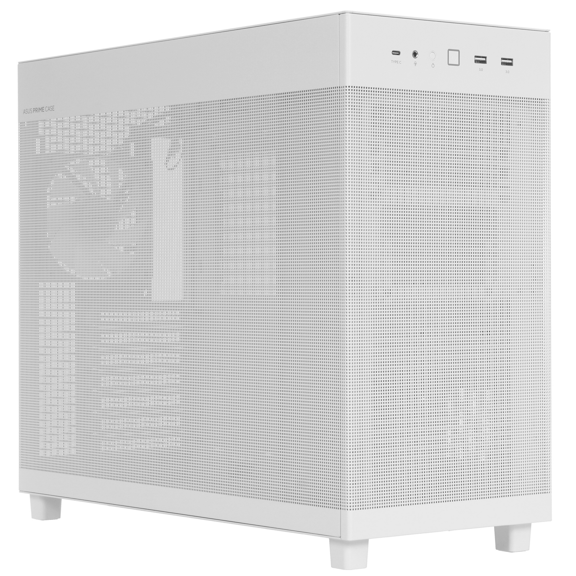 ASUS Prime AP303 Mesh вид спереди &mdash; перфорированная панель, порты USB Type-C и USB 3.0 на верхней панели