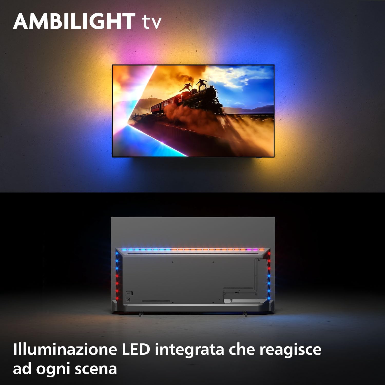 Philips 77OLED770 технология Ambilight &mdash; многоцветная LED-подсветка вокруг экрана реагирует на контент
