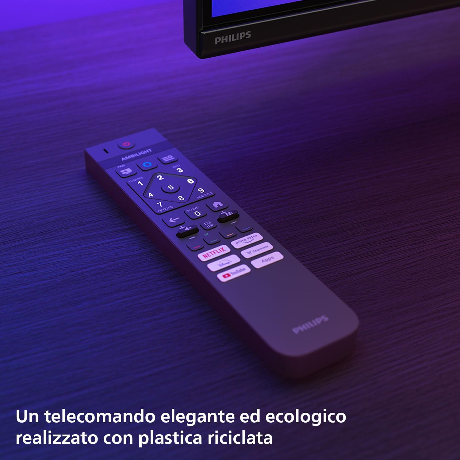 Philips 77OLED770 &mdash; телевизор на подставке в интерьере гостиной, вид спереди