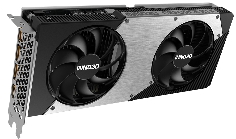 INNO3D GeForce RTX 5060 Twin вид сбоку двойные вентиляторы алюминиевый радиатор разъём питания 8 pin
