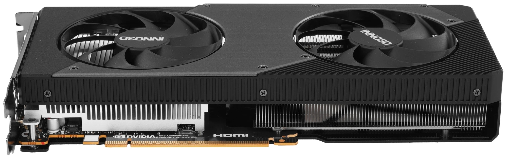 INNO3D GeForce RTX 5060 Twin вид сверху порты HDMI DisplayPort золотые контакты PCIe
