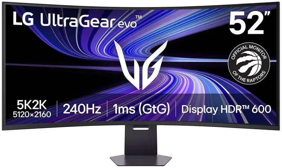 LG UltraGear 52G930B-B вид спереди с демонстрацией 5K2K 240Hz 1ms Display HDR 600