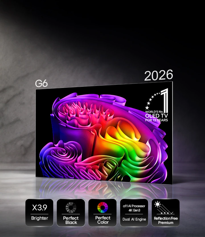 LG OLED55G6 вид спереди &mdash; OLED evo панель серии Gallery 2026 с технологиями X39 Brighter и Perfect Black