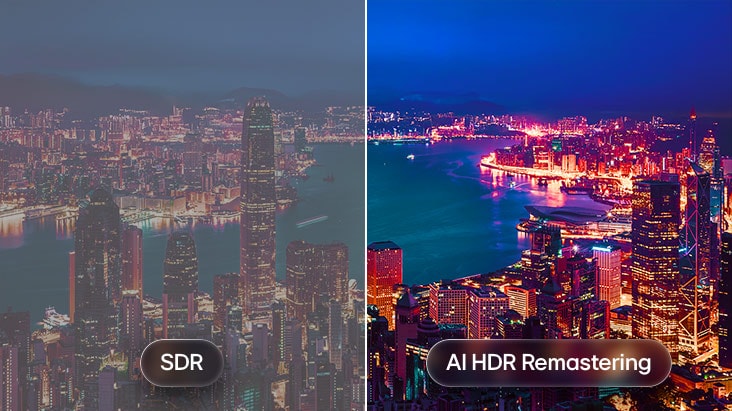 LG OLED55G6 сравнение SDR и AI HDR Remastering на городском пейзаже &mdash; контрастность и детализация светлых областей