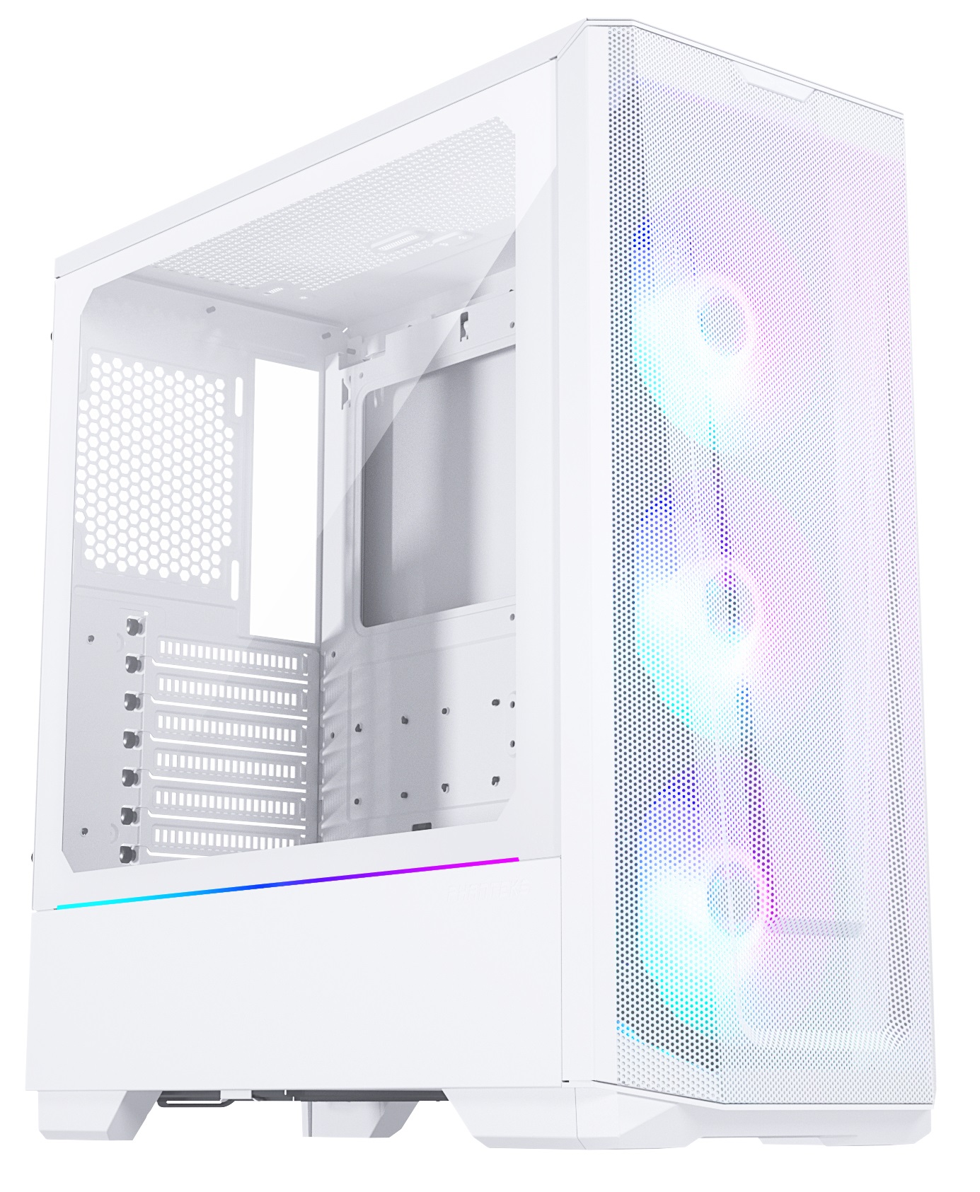 Phanteks Eclipse G360A белый корпус с ARGB подсветкой вид сбоку и спереди