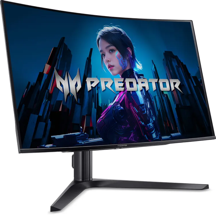 Acer Predator X32Xbmiipphuzx вид спереди под углом на подставке с демонстрацией контента Predator