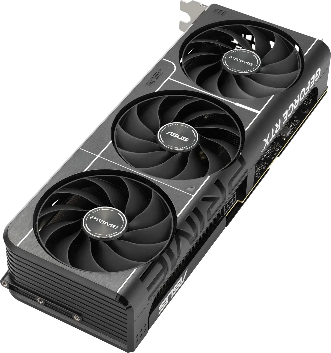 ASUS GeForce RTX 5060 Ti PRIME OC — боковой профиль, три вентилятора и алюминиевый радиатор