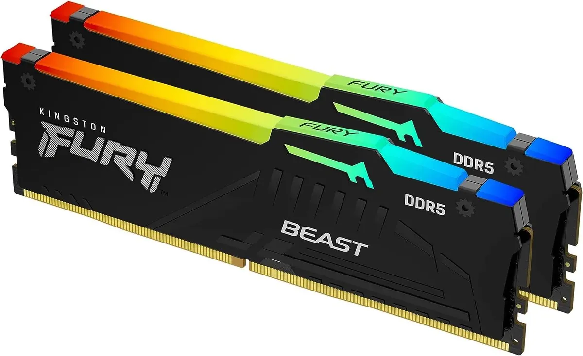 Kingston FURY Beast DDR5 KF564C32BBAK2-32 два модуля RGB подсветка вид в перспективе
