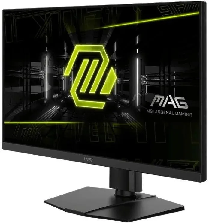MSI MAG 272URDF E16 вид под углом на регулируемой подставке, экран отключён