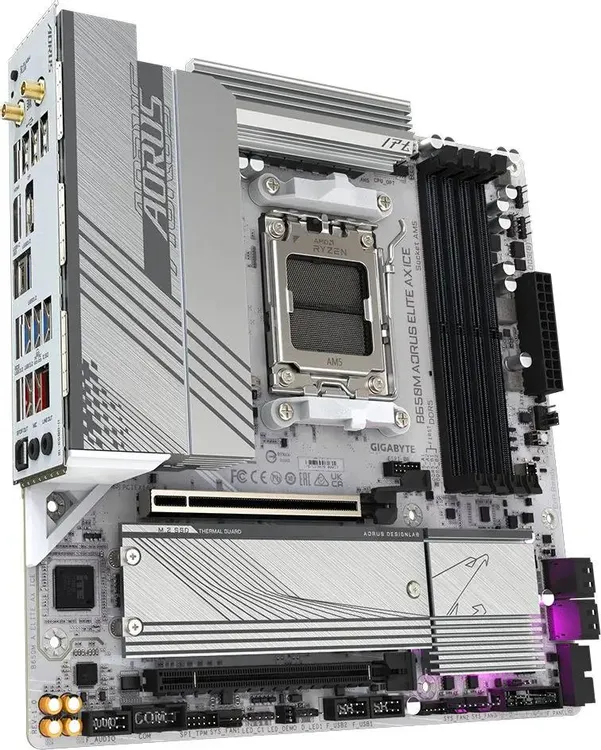 GIGABYTE B650M AORUS ELITE AX ICE белый дизайн ICE — радиаторы и ARGB-подсветка в сборке