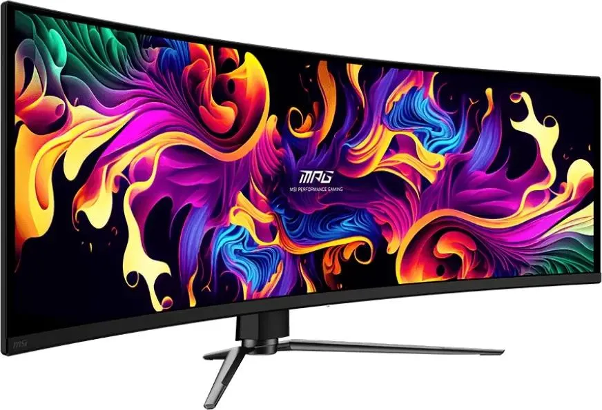 MSI MPG 491CQPX ультраширокий QD-OLED монитор 49 дюймов вид спереди с ярким изображением