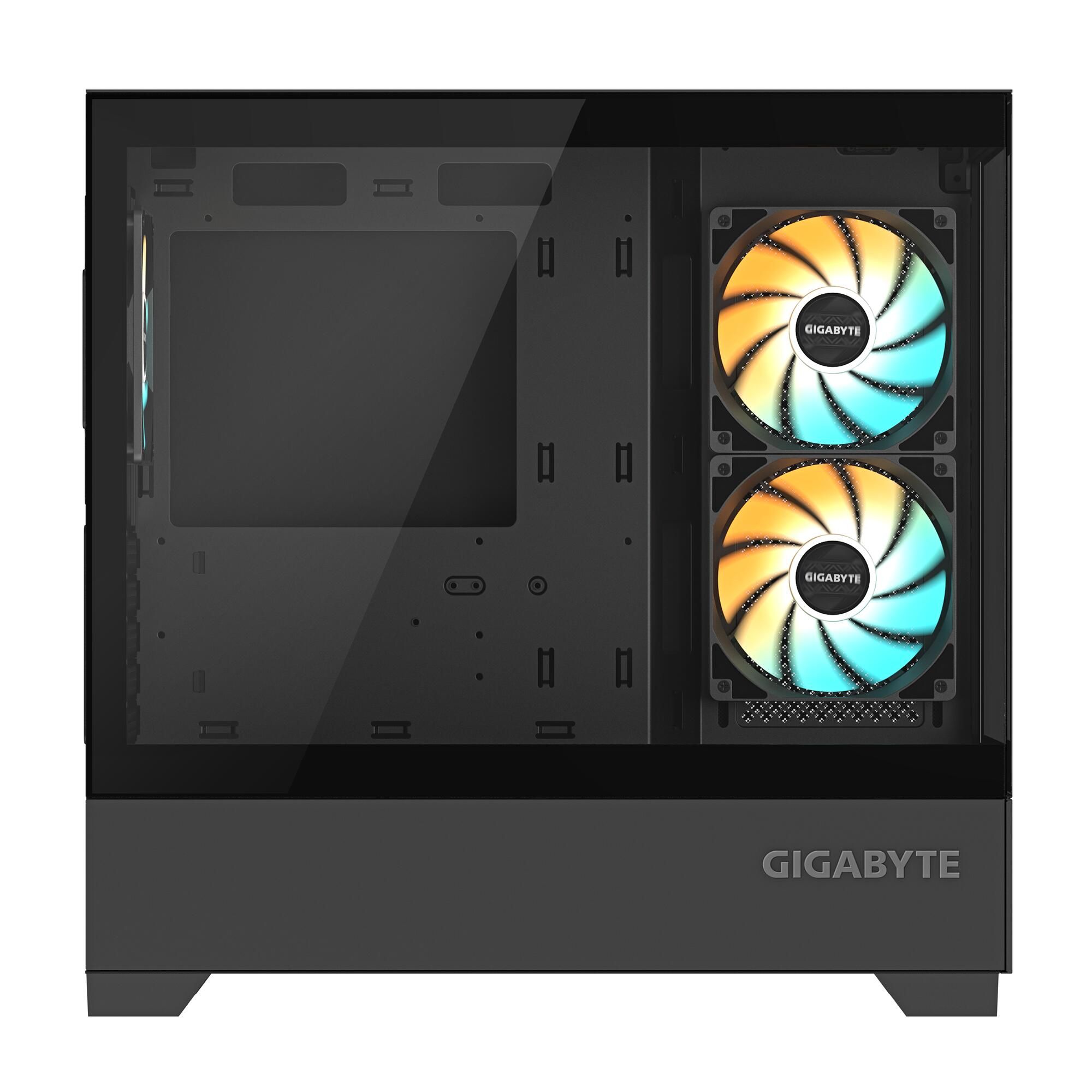 Gigabyte C201 Panoramic внутренняя архитектура с ARGB вентиляторами, кабель-менеджментом и отсеками для накопителей