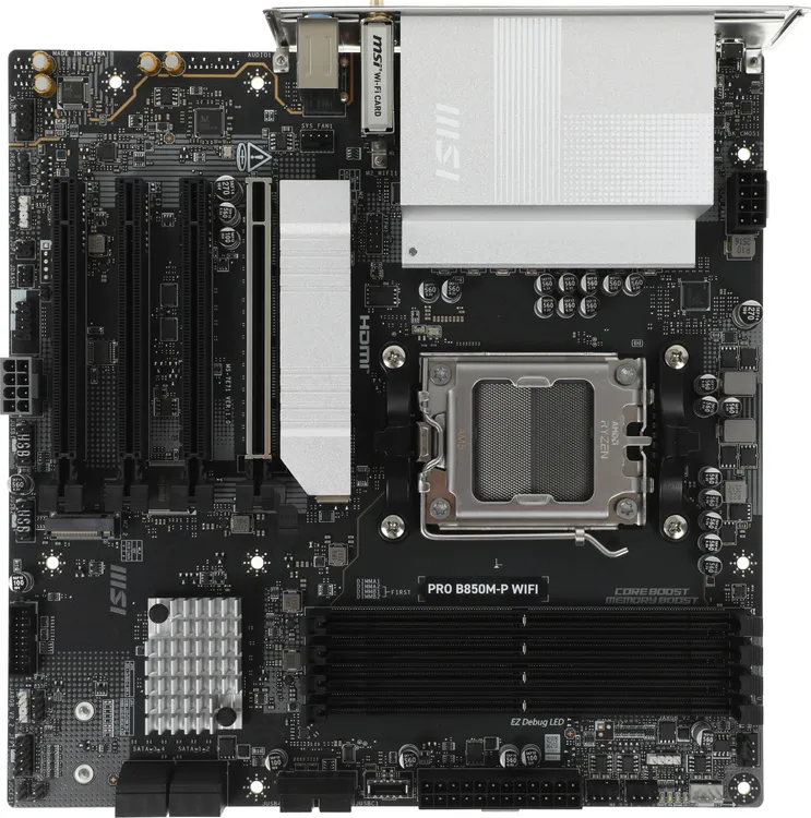 MSI PRO B850M-P WiFi AM5 mATX — общий вид платы сверху