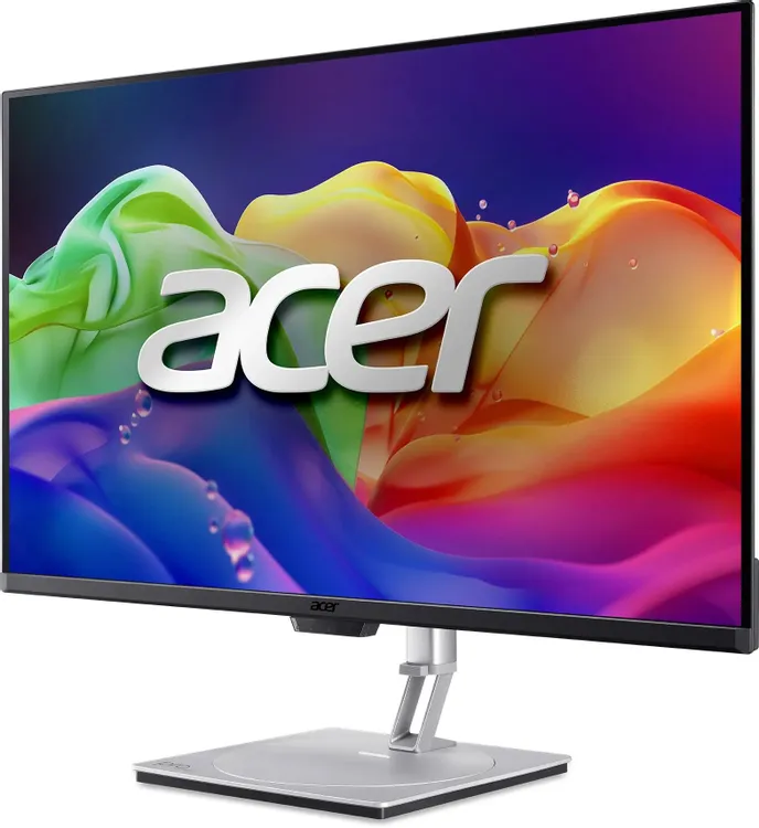 Acer ProCreator PE320QKXsmiiphuzx на алюминиевой подставке, демонстрация насыщенных цветов и глубокого контраста QD-OLED