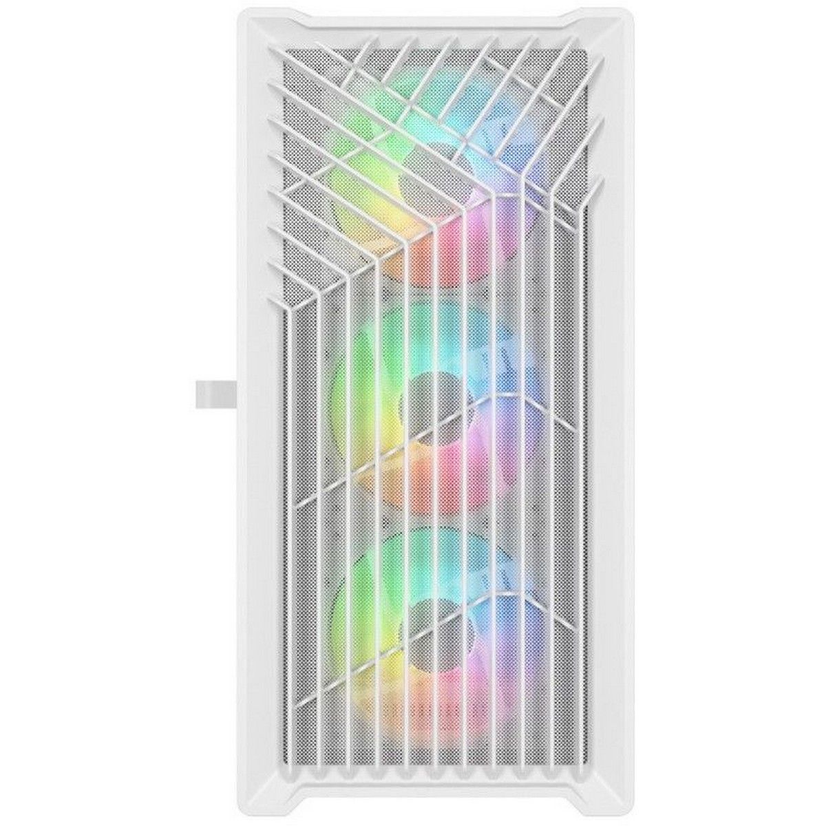 Powercase Mistral Micro X4W RGB подсветка вентиляторов крупный план, разные цвета через сетку