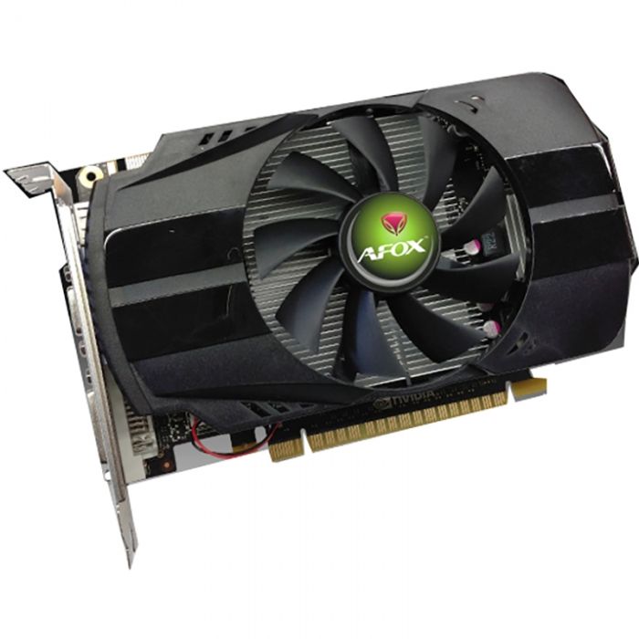 Afox GeForce GT 730 AF730-4096D5H5 вид в перспективе — разъёмы DVI-I HDMI VGA и активное охлаждение